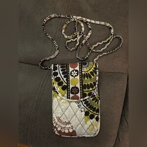Vera Bradley Cocoa Moss Crossbody Chain Link Strap Cell Phone Holder